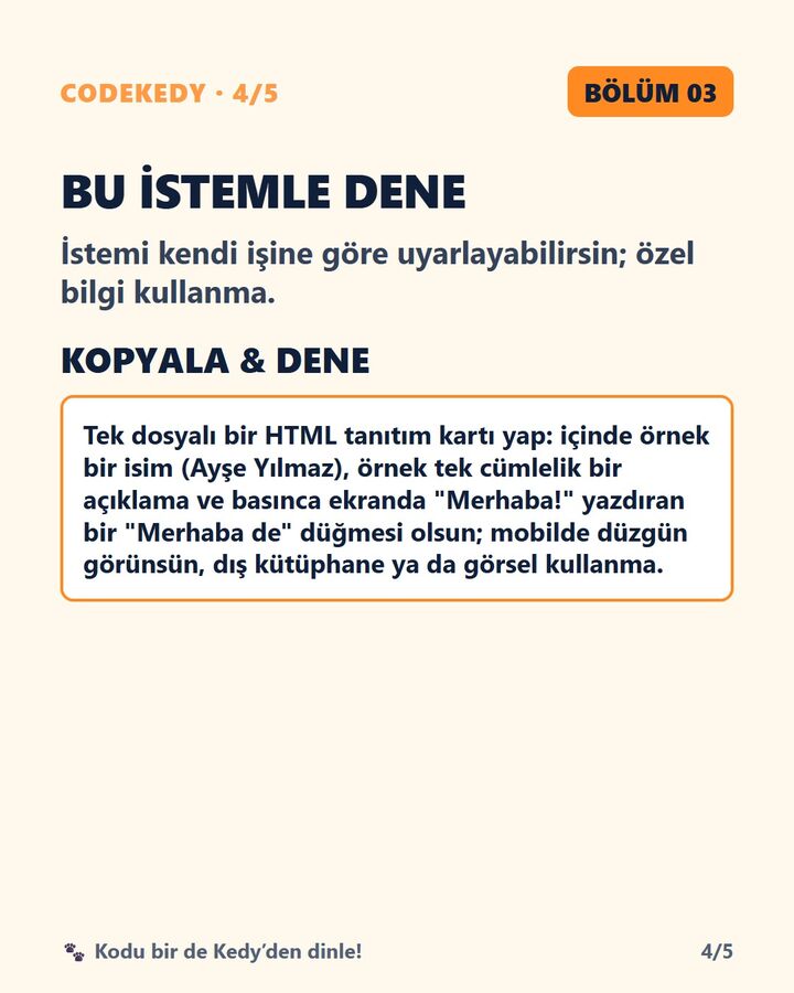 Tek Cümleyle HTML Tanıtım Kartı: 4. slayt