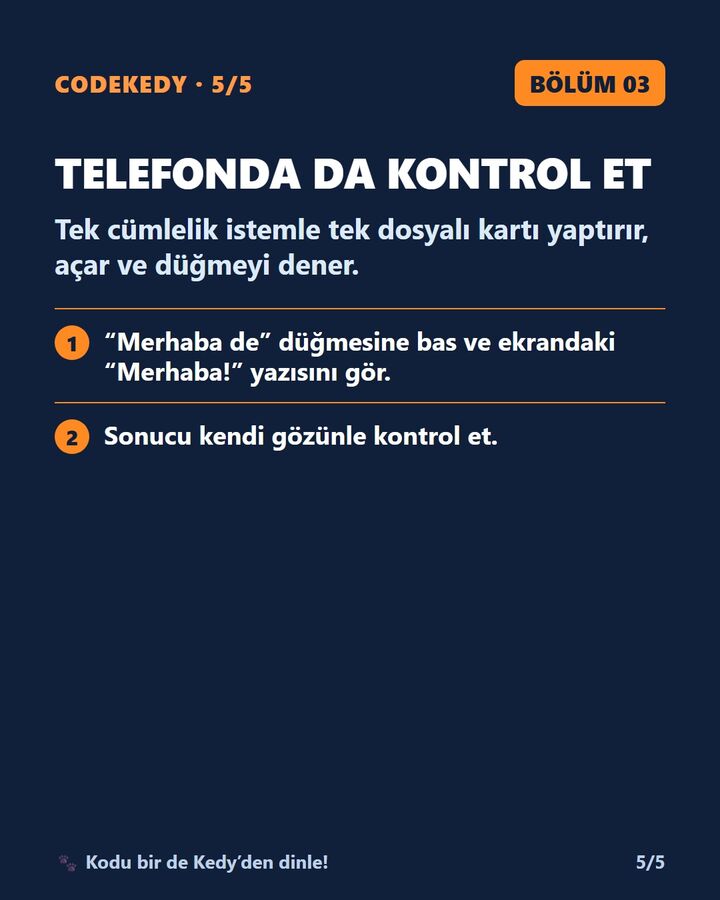 Tek Cümleyle HTML Tanıtım Kartı: 5. slayt